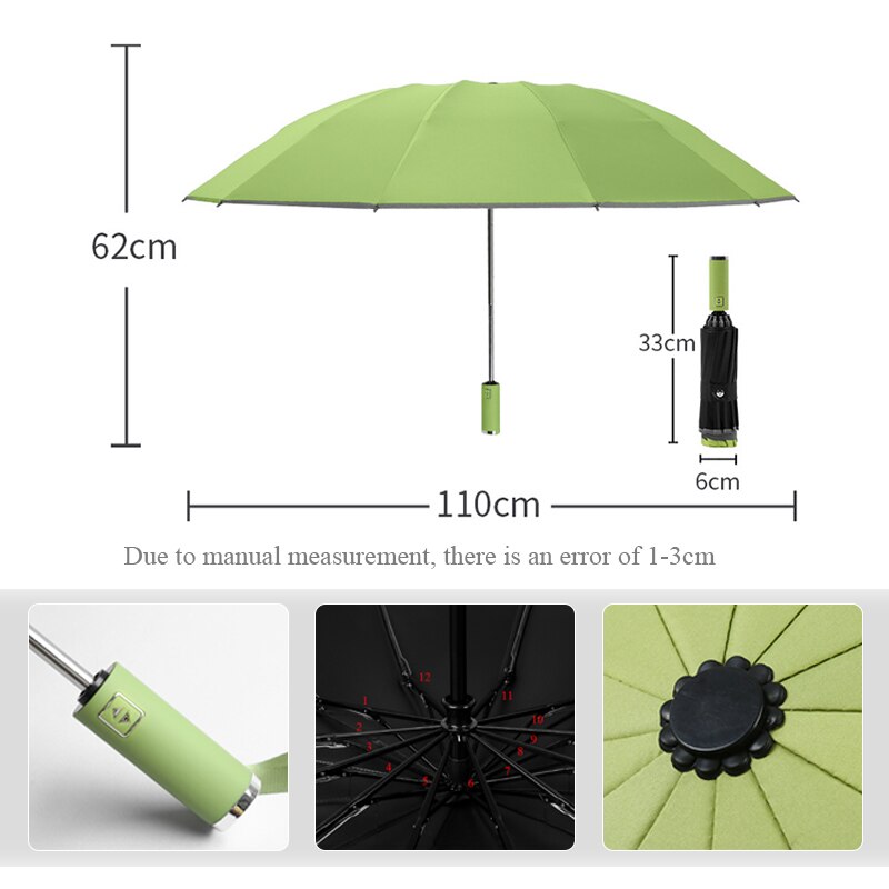Automatic Folding Strong Umbrella for Men Women Windproof 12Ribs Reverse Umbrella Wind Resistant Trip inverted Rain Umbrella