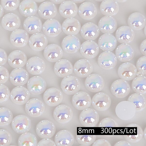 Maat 3mm-14mm ab kleuren knutsel abs imitatie halfronde platte achterkant witte parel kralen passen diy knutsel sieraden kleding accessoires: 8mm