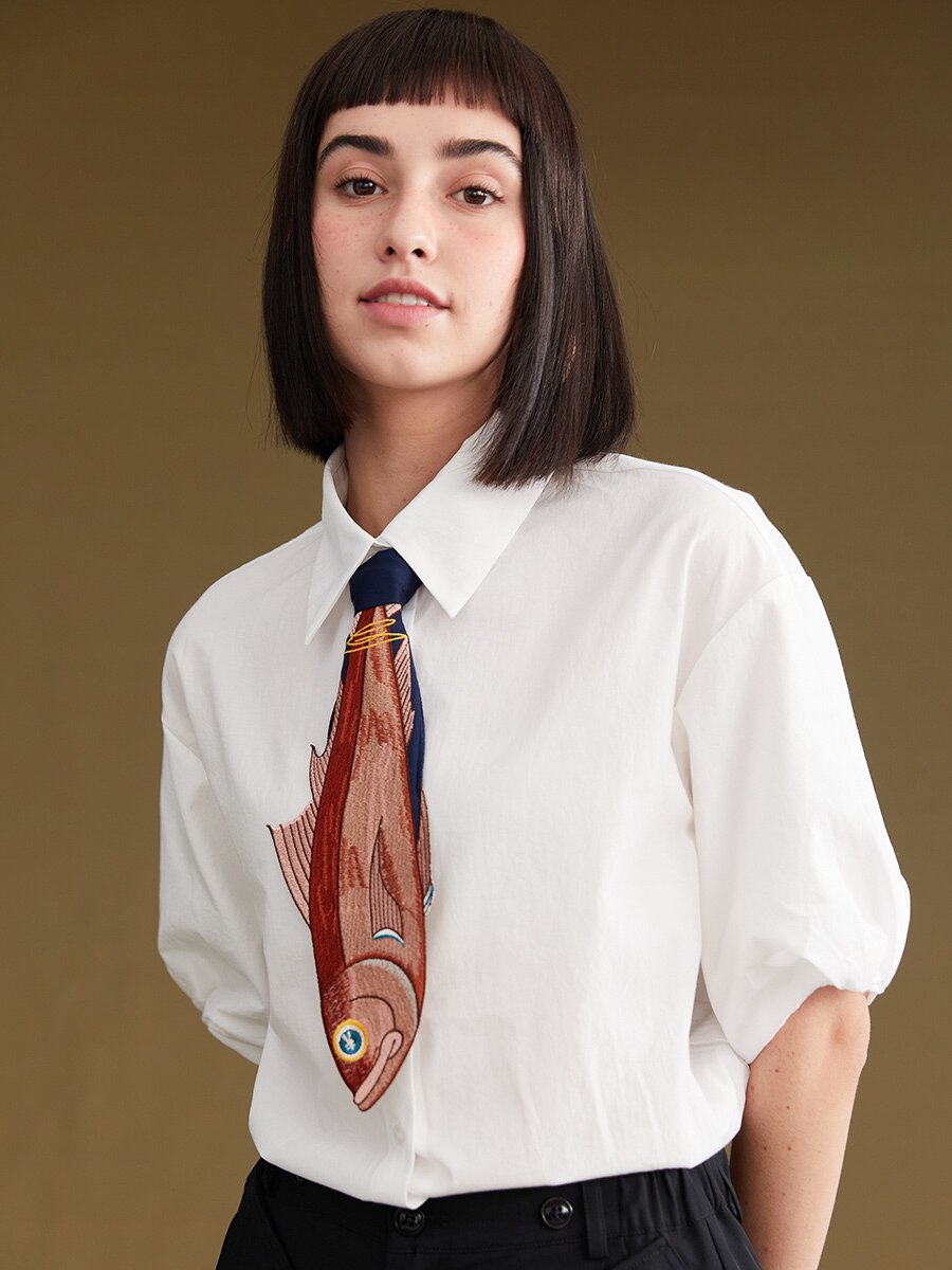 Cravate brodée en forme de poisson pour femmes, accessoires, inégal, amusant, arrivage