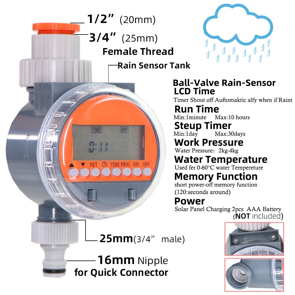 8-Typ Garden Automatic Watering Timer Drip Irrigation Digital Electronic Controller Rain Sensor Solar Greenhouse Sprinkler Timer: 1PC -H