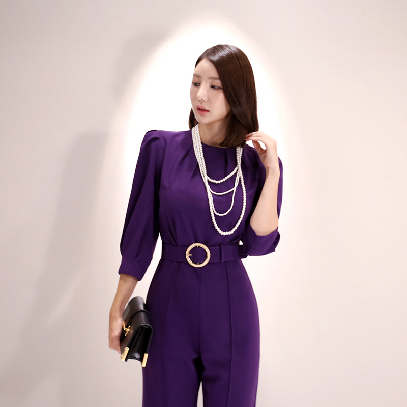 Spring Women Office Workwear Casual Jumpsuits Long Pants Jumpsuits Romper With Belt