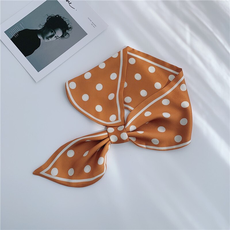 8 Kleuren Selecteren Vrouwen Effen Kleur Haar Sjaal Mode Haar Banden Gestreepte Sjaals Lady Decoratie Zijde Hoofddeksels Banden: Dot-Yellow