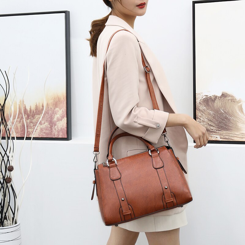 Marken-damen-schultertasche, damenhandtasche aus pu-leder, retro-umhängetasche, motorrad-umhängetasche