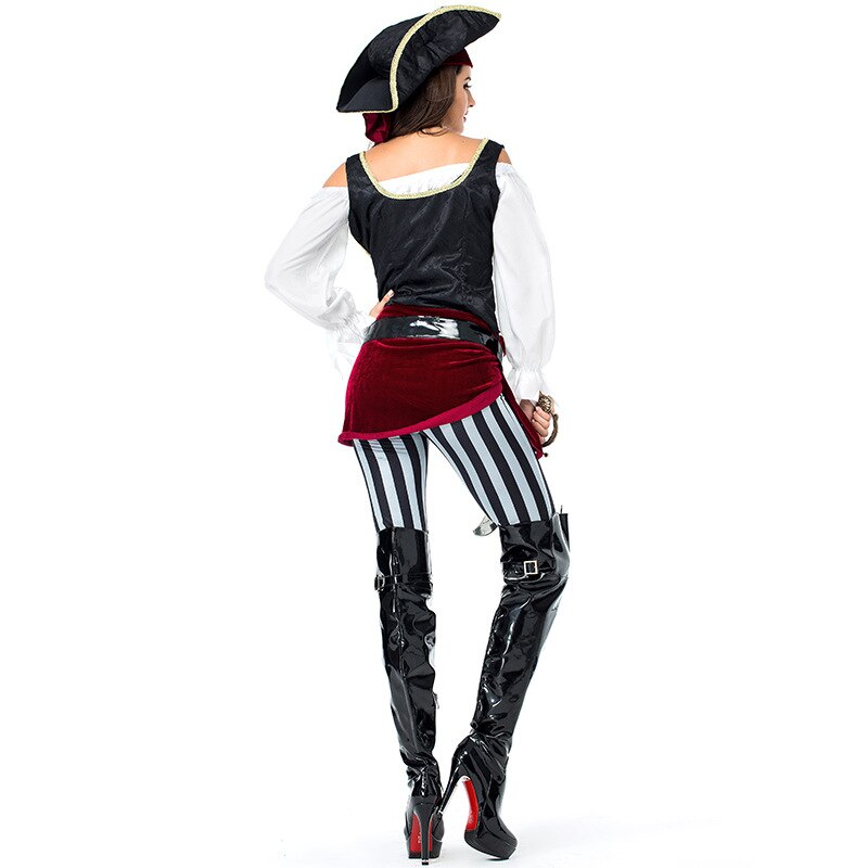 Adult Women Pirate Fancy Dress Halloween Party Hen Party Pirate Captain Buccaneer Caribbean Ladies Fantasia Costume
