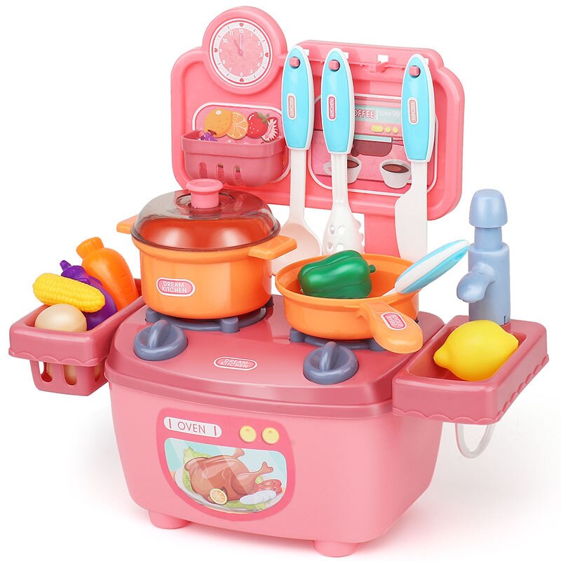 Børns legehus simulering køkken madlavning køkkenudstyr legetøj baby iq udvikling drenge og piger legetøj: Lyserød