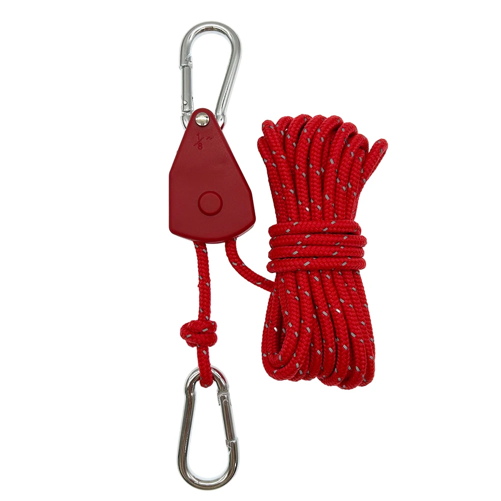 5m Camping Rope Tent Adjustable Rope Fastener Fixed Buckle Pulley Tensioner Ratchet Hangers Lights Camping Awning Wind Rope: Red