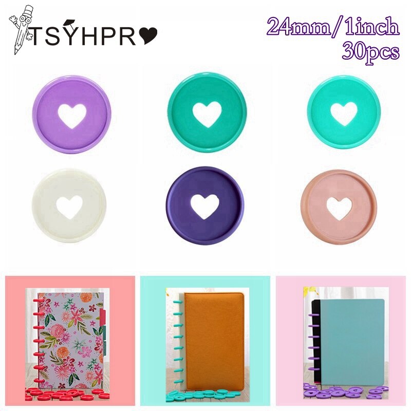 30 Pcs Solid Heart Binder Rings for Notebooks 24mm Diy Happy Planner Disc Loose Leaf Mushroom Binder for Scrapbooking A20-S1