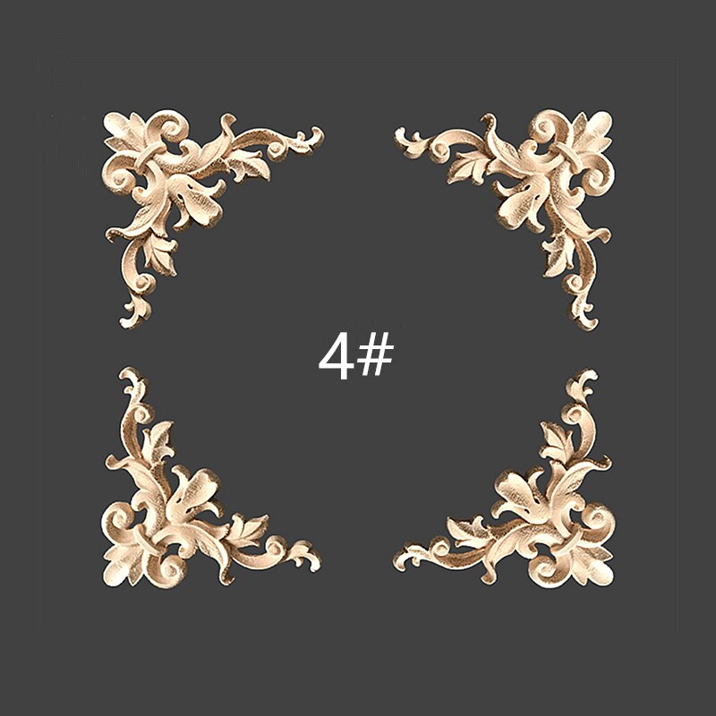 Onlay houten lijstwerk houtapplicatie houten hoekbloem ongeverfd modern houtsnijwerk gesneden houten hoekmeubeldecoratie: 12 x 12 x1.0cm x4 stuks