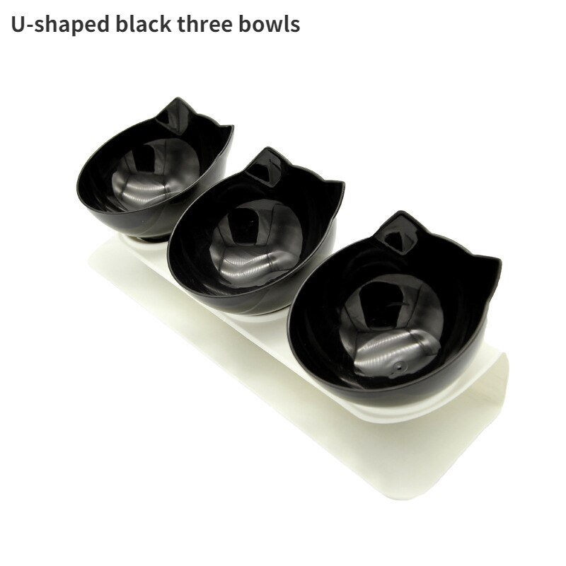 Pet Food Bowl Cat Bowl Drinking Water Eating Dog Bowl Automatic Hydration Double Bowl Cat Neck Guard Plastic Dog Eating Bowl: U-shaped 3 bowls-3
