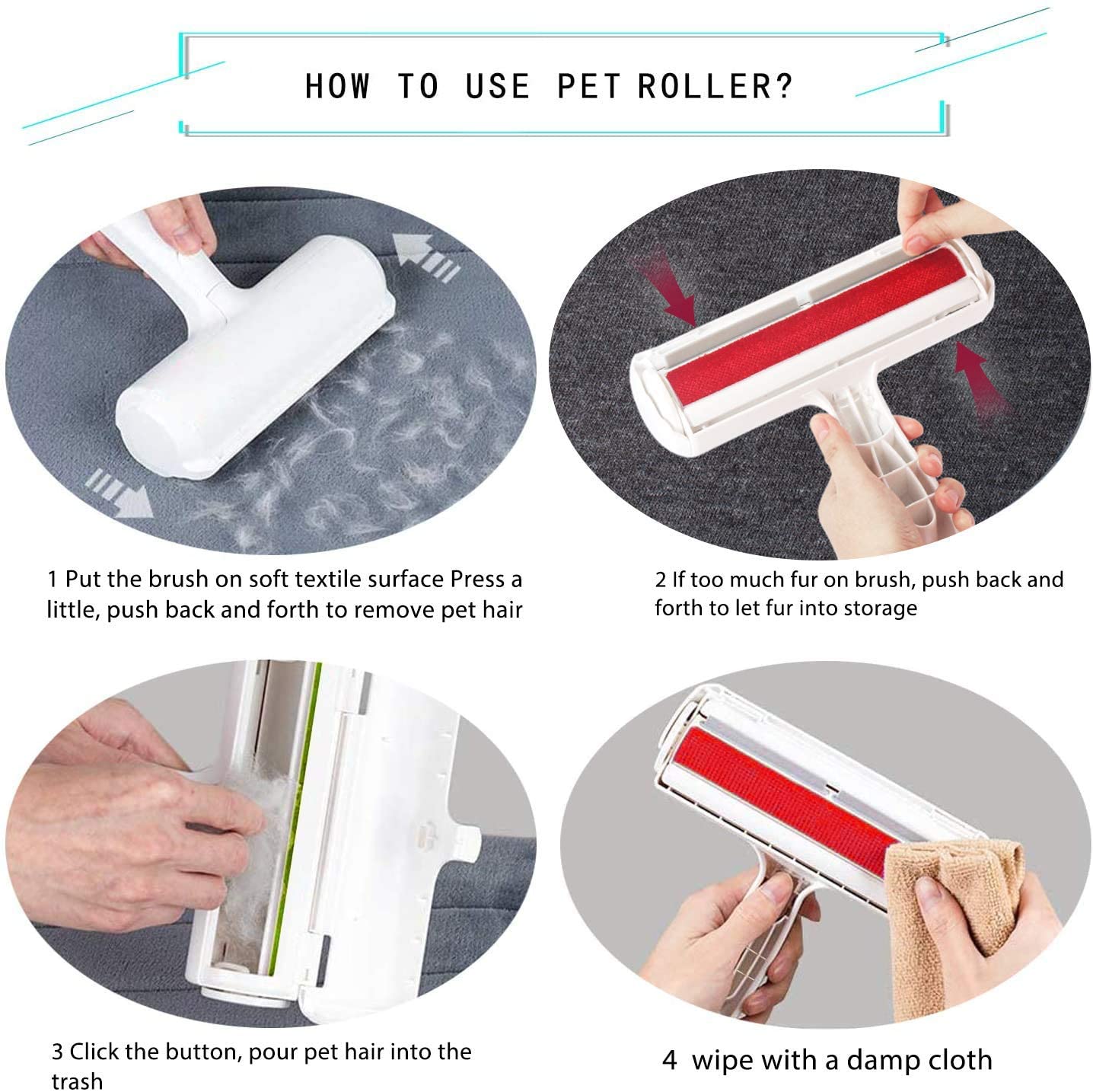 Kat Pet Hair Remover Roller Hond Haar Lint Remover Rollen Voor Huisdier Zelfreinigend Bont Pluisjes Verwijderen Voor Bank Meubels tapijt