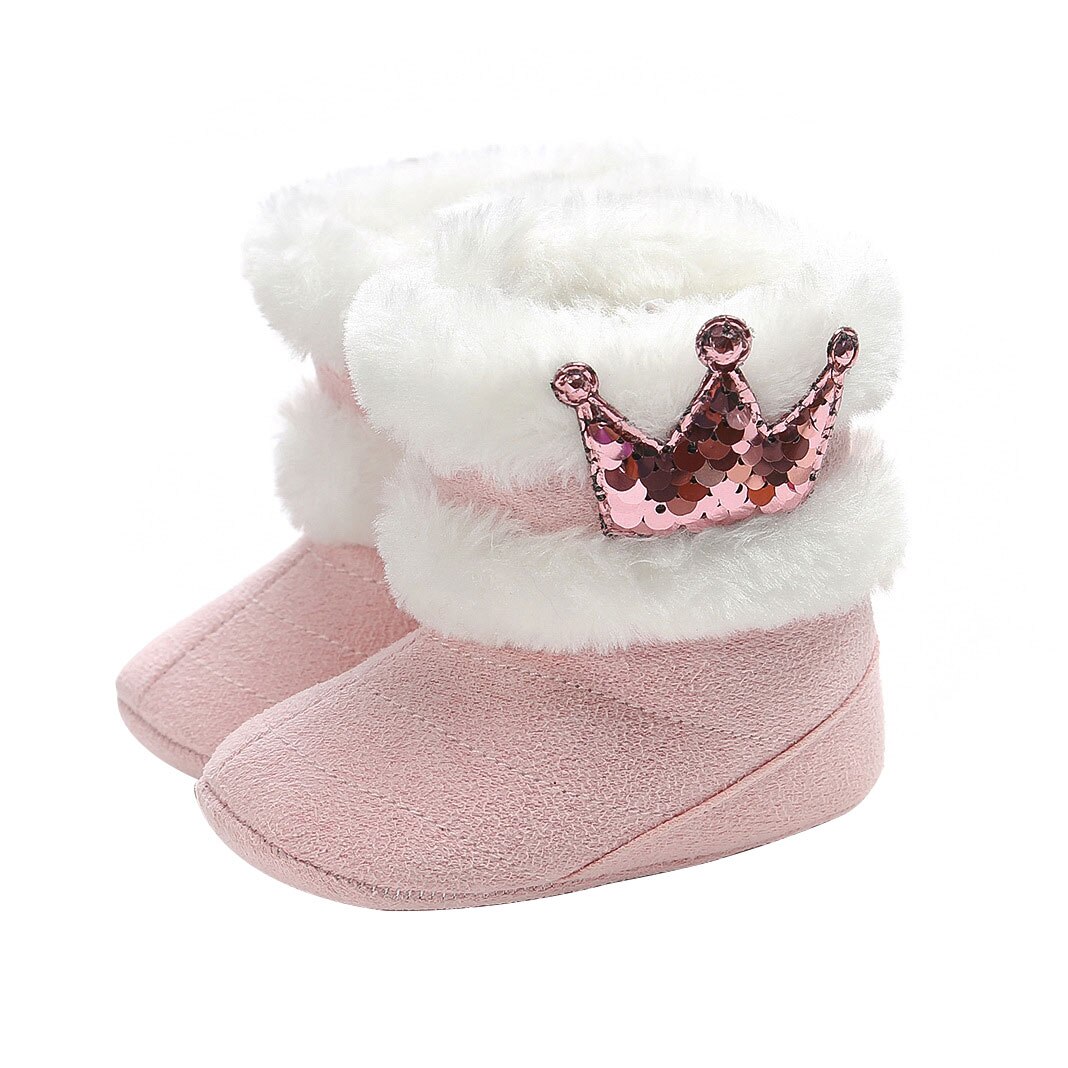 Baby Schoenen Peuter Baby Meisje Crown Schoenen Zachte Crib Zool Schoenen Pasgeboren Sequin Crown Fuzzy Winter Warme Laarzen