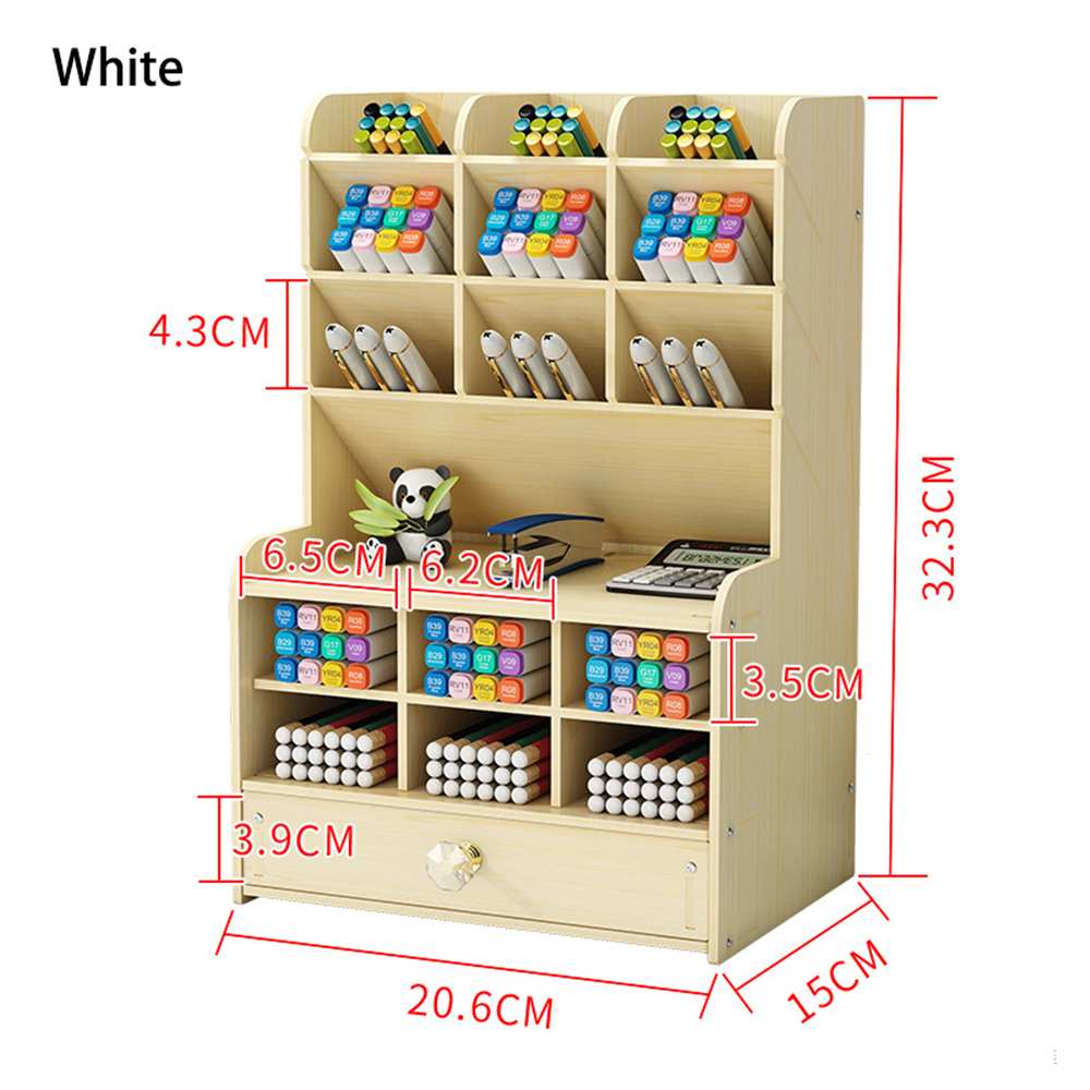 Multi-function Wooden Desktop Pen Holder Office School Stationery Storage Stand Case Desk Pen Pencil Organizer: D