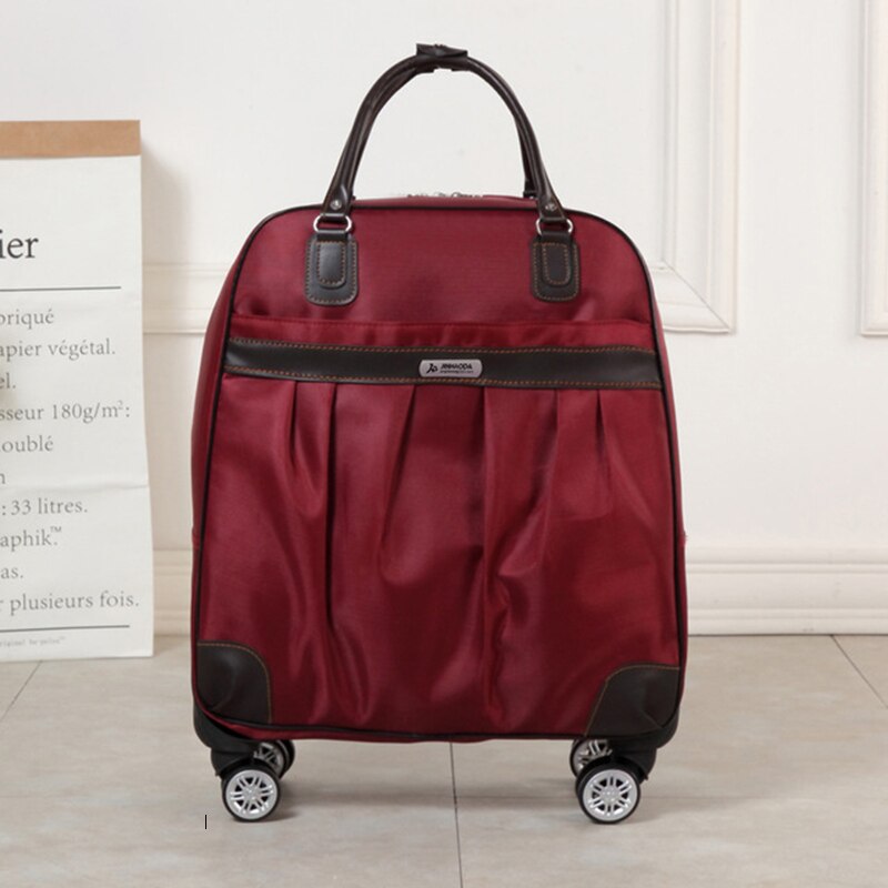 Kvinder vognbagage rullende kuffert mærke afslappede striber rulletaske rejsetaske på hjul bagage kuffert: Rødvin