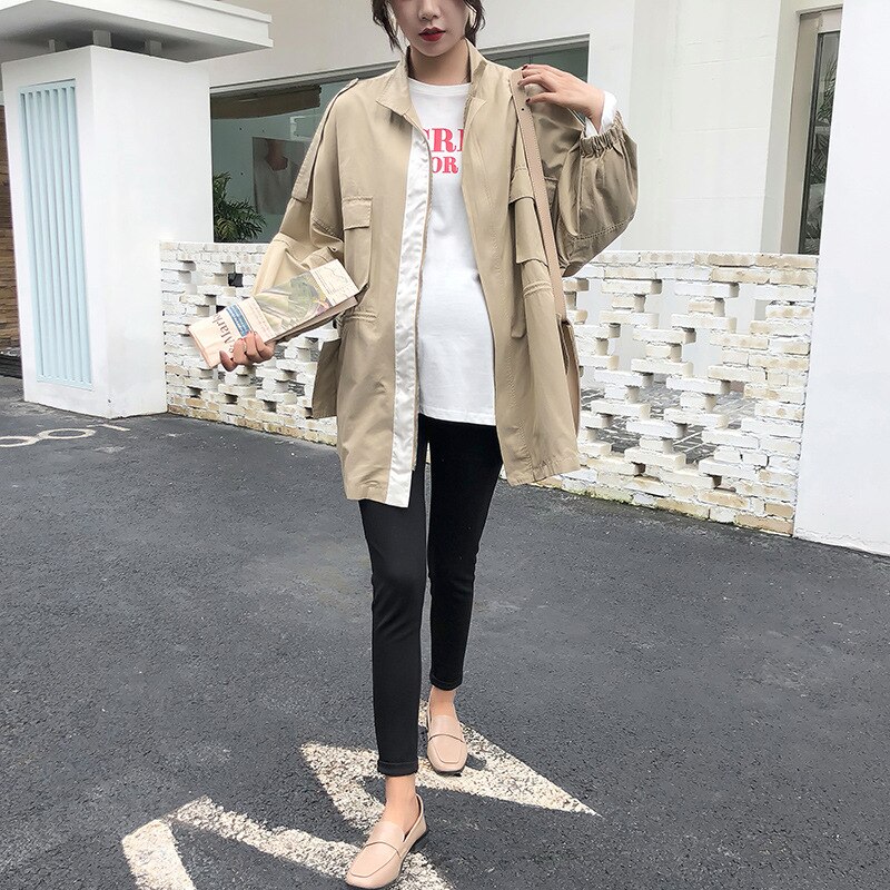Inverno Maternidade outono Solto Casaco Longo zíper Blusão Solto Mulheres Grávidas Gravidez Gestante Roupas Casaco Fashion
