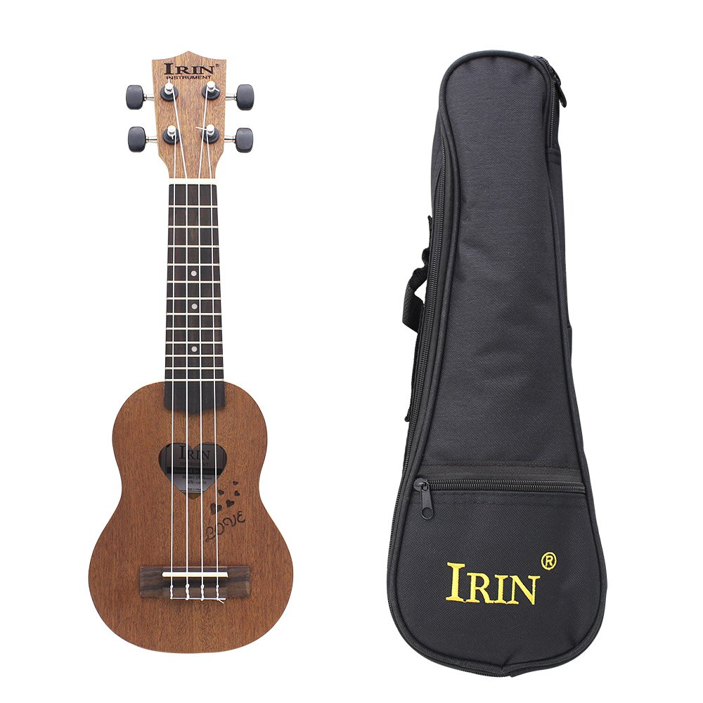 2PCS 17 Inch Ukulele Hawaii Mini Guitar Picea Asperata Heart-Shaped Tone Hole Basswood Ukulele on For Sweetheart Performance: Dark Wood With 1Bag