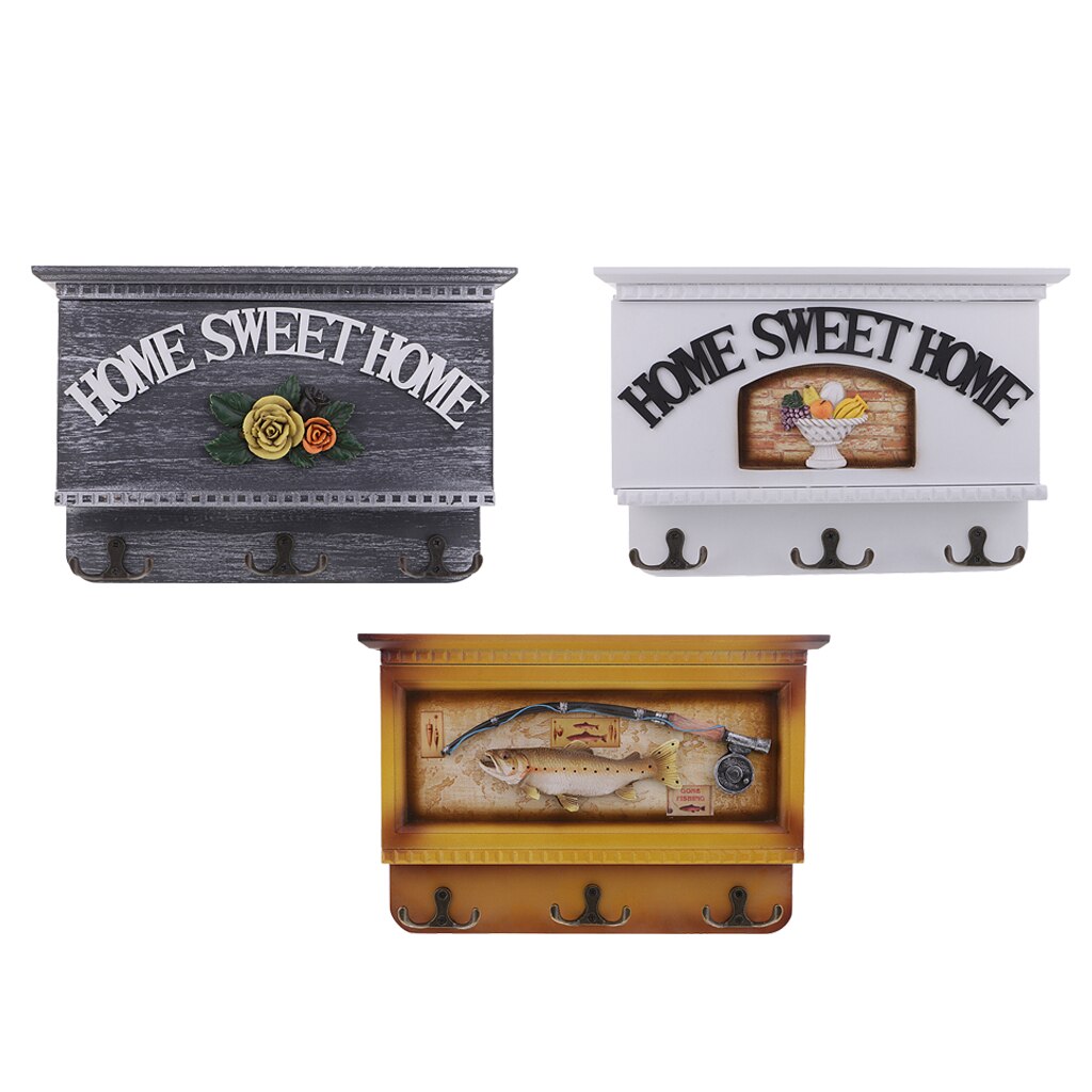 Wooden Key Holder Box 7 Hooks Wall Mounted &amp; Tabletop Key Guard Storage Organizer Handmade Hallway Entryway Home Decor