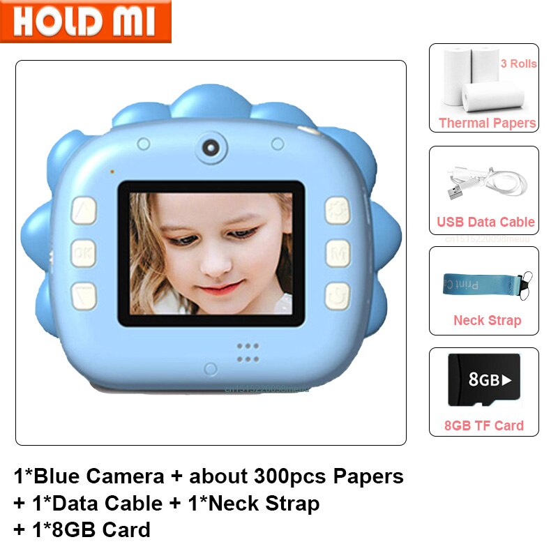 Fotocamera per bambini WIFI stampa istantanea fotocamera stampante termica Wireless WIFI telefono stampante 32GB Card 1080P HD giocattolo per fotocamera digitale per bambini: 8GB TF card-blue
