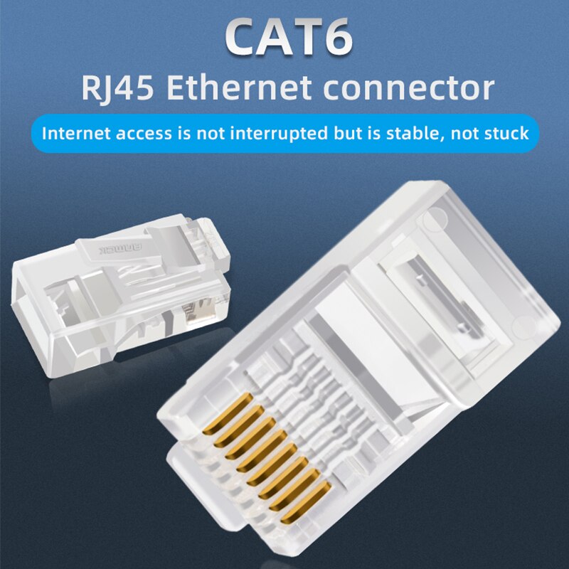 Anmck 10/20/30PCS Connector RJ45 Ethernet Cable Module Plug Network Connector RJ-45 Crystal Heads Cat6 50U Gold Plated Adapter