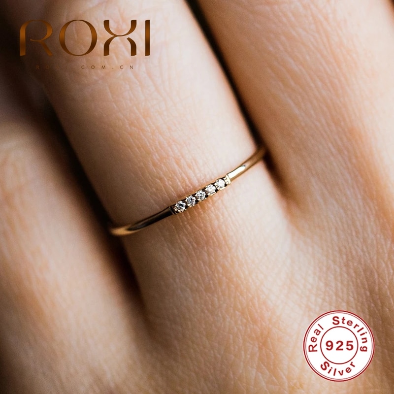 ROXI Simple piedra de circonio individual Anillos para las mujeres joyería de la boda Anillos de plata de ley 925 Bague anillo bisutería mujer joyas