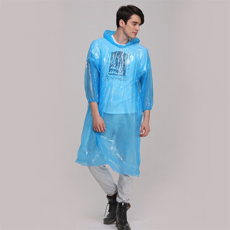 Chubasquero para adultos, impermeable, de plástico, desechable, Poncho para lluvia, capucha para mujer y hombre: Azul