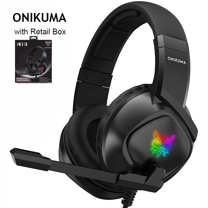 ONIKUMA K19 gamingowy zestaw słuchawkowy P S4 komputer dla graczy słuchawki Stereo Bass słuchawki z mikrofonem LED dla Xbox One Laptop Tablet/telefon: black with box