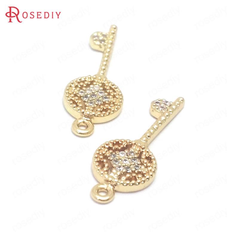 (38893)6Stck 24K Champagner Gold Farbe Durcheinander und Zirkon Schlüssel Charme Anhänger Schmuck Machen Diy Liefert Erkenntnisse Zubehör