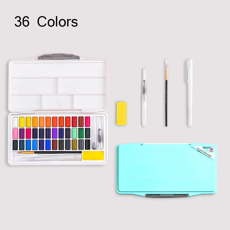 Giorgione Solid Watercolor Pigments Set 24/36/48 Colors Student Portable With Water Brush Hook Pens School Painting Art Supplies: 36-Blue