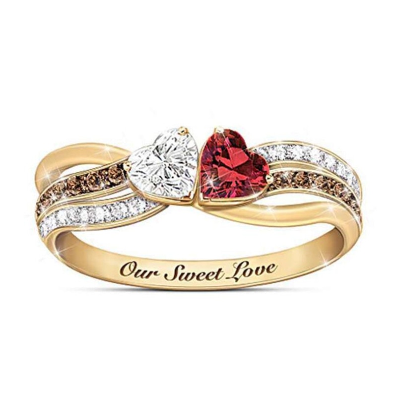 Prachtige Geometrische Lijnen Twee Kleuren Liefde Zirkoon Ring Vrouwen Elegante Romantische Banket Accessoires Valentijnsdag Cadeau