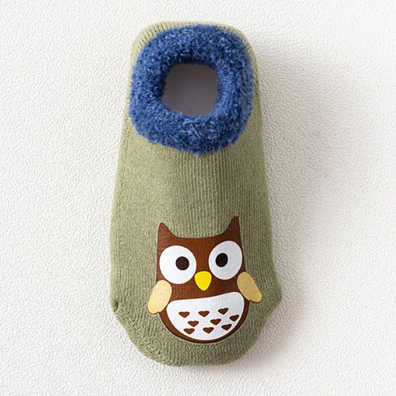 Autumn Winter Baby Socks Casual Children\'s Cute Cartoon Owl Non-Slip Cotton Floor Socks Kids Slippers: MV0128G / M
