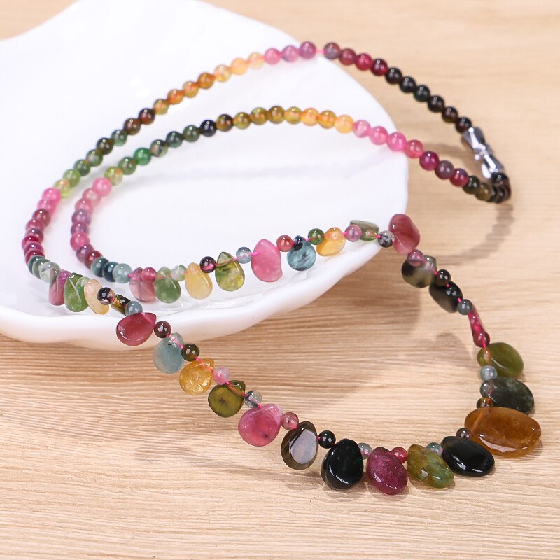 Handmade Tourmaline Natural Stone Choker Necklace With Raindrop Pendant Princess Necklace For Women Birthday Jewelry