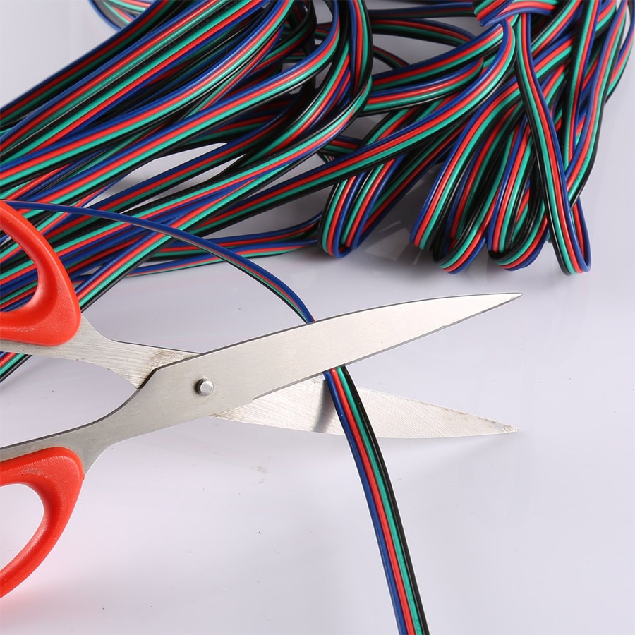 Cable de extensión RGB de 4 pines, 1M, 5M, 10M, 20M, Cable negro para 5050, 2835 smd, RGB, controlador de tira LED RGB