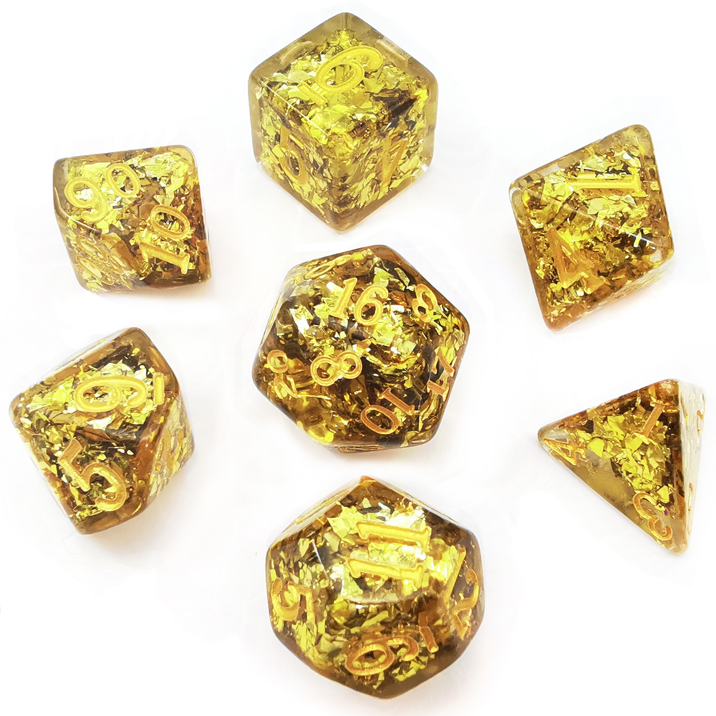 Bescon Dense-Core Polyhedral Dice Set of Golden, RPG 7-dice Set in Brick Box Packing