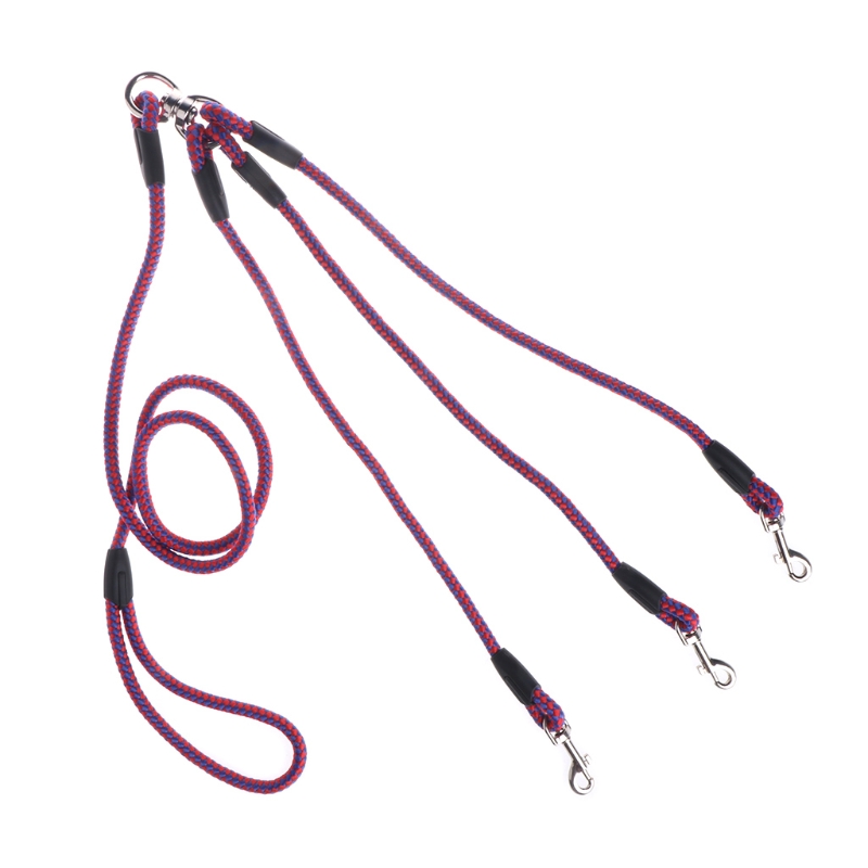 Triple Honden Leash Coupler Lood Met Nylon Zachte Handgreep Voor Wandelen 3 Honden Buiten: Red Blue