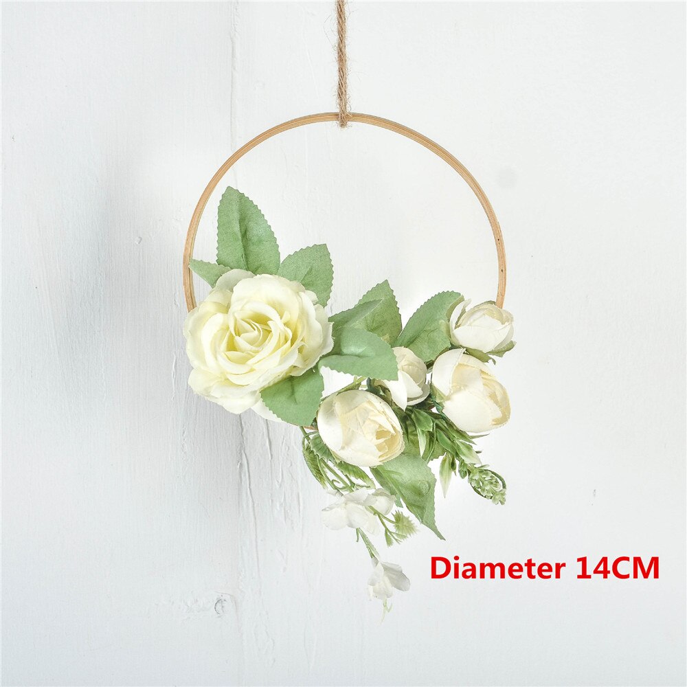 Cilected Hydrangea Eucalyptus Garland Wooden Wall Hanging Decoration Artificial Flower Garland Hoop Wreath For Wedding Backdrop: Color10