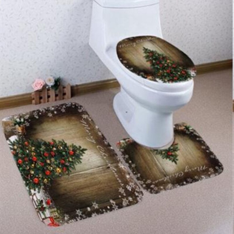 3 stk santa toiletsæde dæksel jul badeværelset sæt hjemmedekorationer xmas toiletsæde dækken hjem festlige dekorationer: D