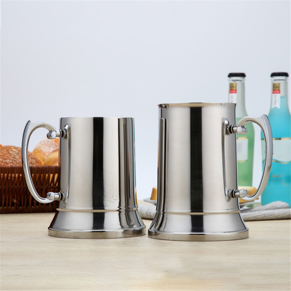 Tankard Stein Double Wall Stainless Steel Beer Mug Cocktail Breakfast Milk Mugs with Handgrip Coffee Cup Bar Tools Drinkware
