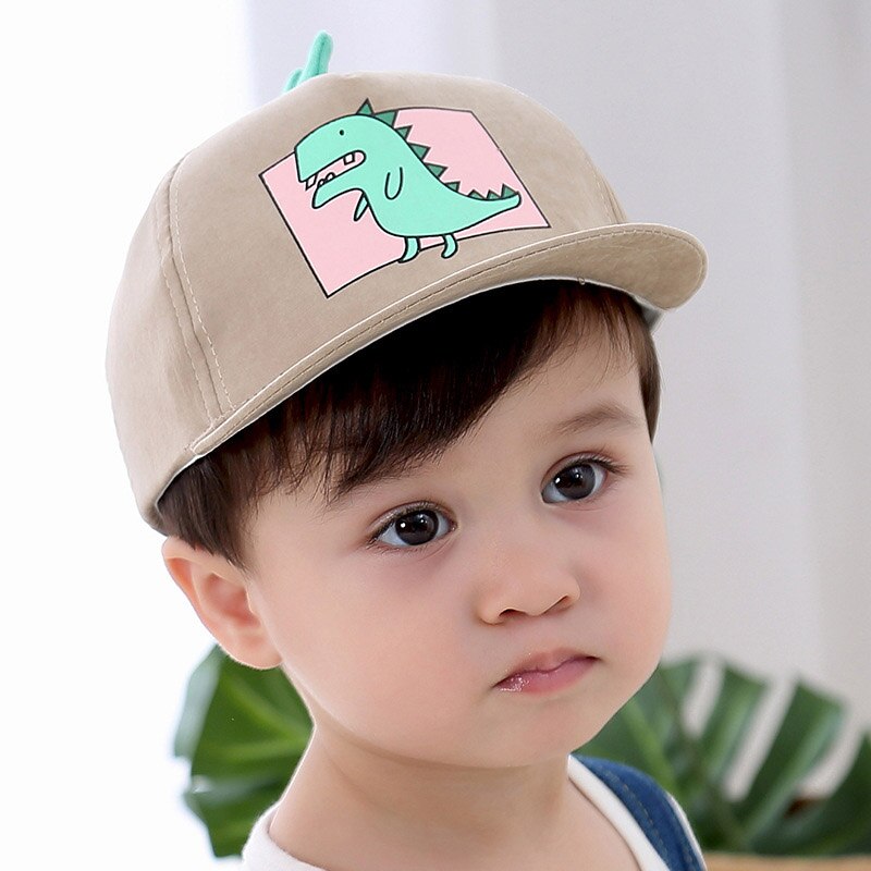 Spring Summer Baby Hat Cartoon Dinosaur Kids Boys Baseball Cap Casual Outdoor Children Snapback Hat: Khaki  style 1