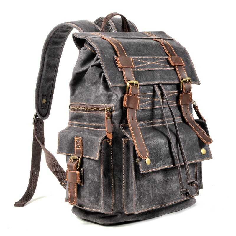 Mochila de lona camuflada vintage masculina, mochila para laptop, mochila de lona impermeável, mochila grande para viagens, escalada: Cinza escuro
