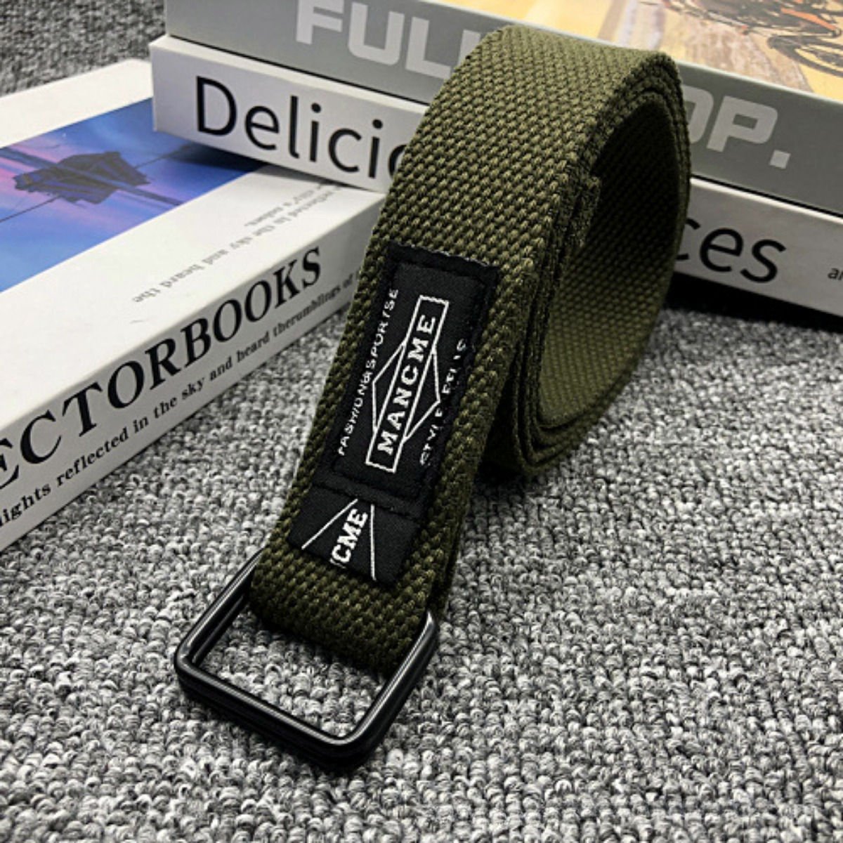 Cinturón de lona tejido con doble hebilla a la de 120cm para mujeres y hombres, accesorios para cinturones deportivos: Verde militar