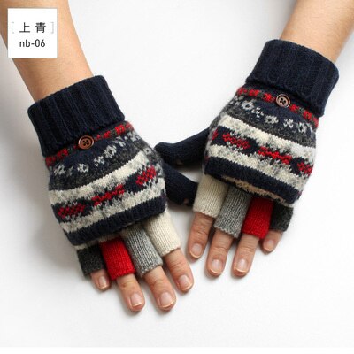 Guantes sin dedos de invierno para hombre, mitones de lana tejidos, manoplas cálidas de terciopelo para invierno, manoplas cálidas para hombre, medio guantes de conducir dedo: nb04    blue