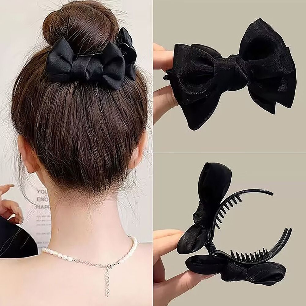 Pince à cheveux brillante à nœud papillon pour femmes et filles, épingle à cheveux exquise, tête arrière, élégante, style pastChev, nœud, vêtements de sauna, accessoires pour cheveux: GRIS