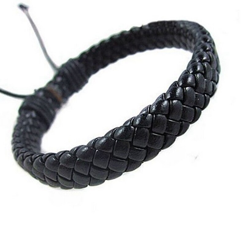 1pc Simple Hand-woven Leather Bracelet Bangle for Women Men Cuff Rope Chain Charms Bangles Gothic Braided Bracelet Jewelry: BK1