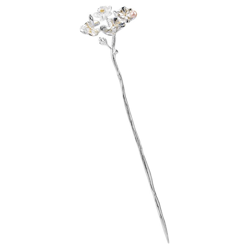 Lotus Bloem Bladeren Haaraccessoires Voor Vrouwen Vlechten Bruiloft Haar Sieraden 925 Sterling Zilveren Parel Chinese Japanse Haar Stok