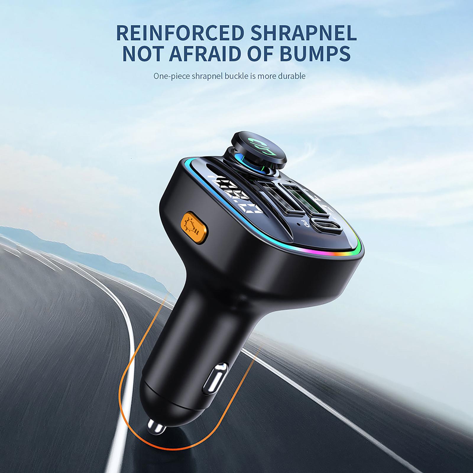 FM Transmitter Bluetooth 5.0 Dual USB Charging Universal Audio Receiver for Samsung Black