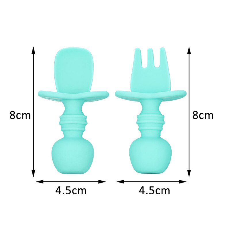 2 kpl/setti vauvan lusikka-haarukkasetti elintarvikelaatuinen silikoni lyhytvartinen vauvan koulutuslusikka-haarukkasetti söpö sarjakuva vauvan ruokailuvälineet