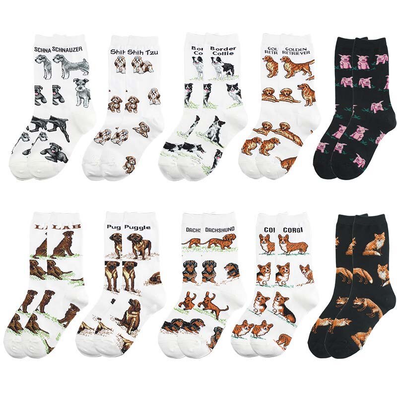 Calcetines divertidos y alegres Unisex, diferentes diseños de perro, cerdo, pingüino, perezoso, color blanco