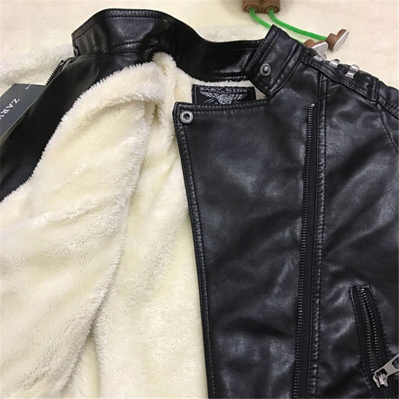 Jongens PU Jas Kinderen Lente Herfst Mode Jas Metalen Klinknagel Decoratie Stand Kraag Winddicht Warm Jongens Jas Jas Kids Top
