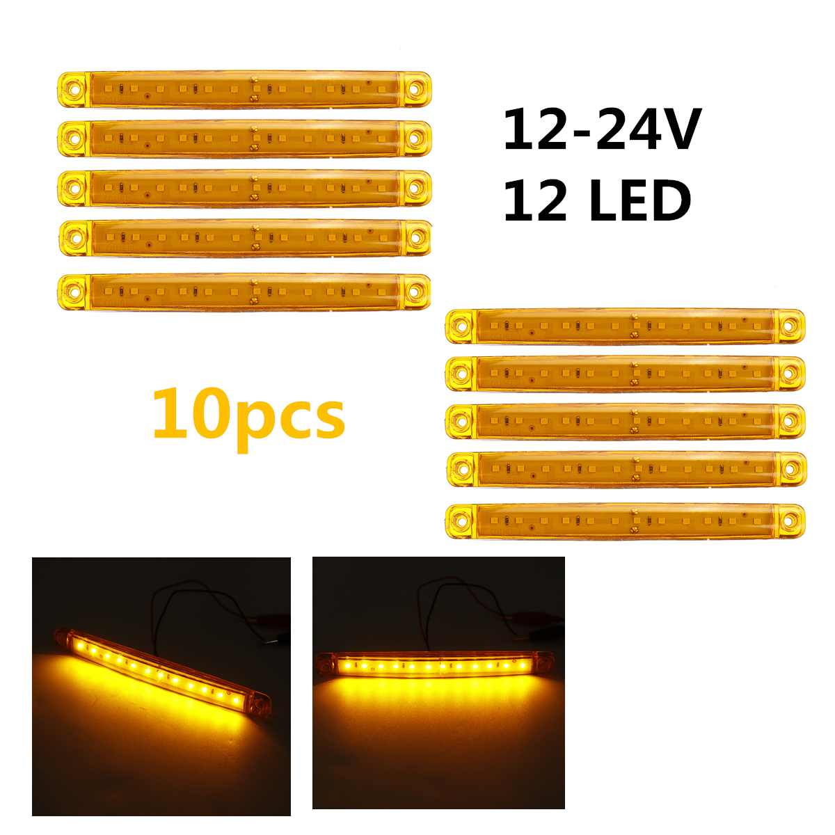 10PCS 12V 24V 12 LED Bus Truck Trailer Truck Lights Side Marker Light Waterproof LED Light Tail indicator Parking Light