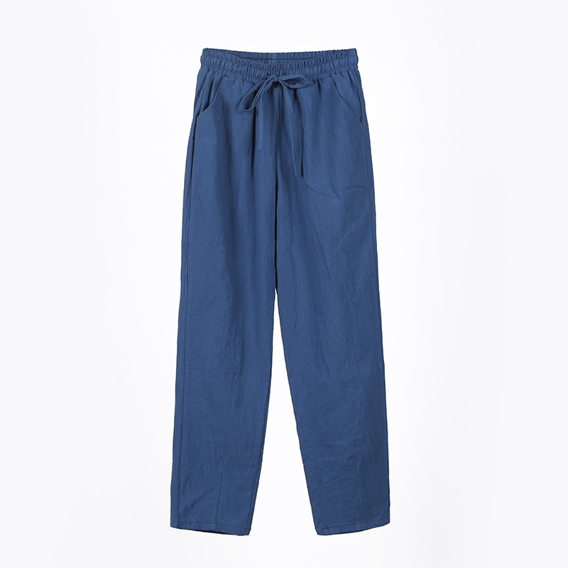 Pantalones bombachos de algodón para mujer, pantalón informal, holgado, liso, hasta el tobillo, coreano, con bolsillo elástico, para verano y otoño: XL / Sapphire