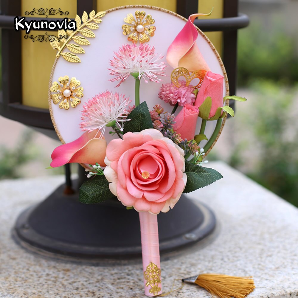 Kyunovia flor blanca amos de damas ramo broche ramo joyería buque novia flores de cristal ventilador estilo flor ramo de bodas ramo para niña D100